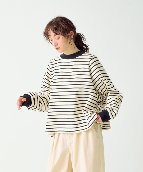 Kelen（ケレン）の「「KELEN/ケレン」ワイドフレアボーダートップス（Tシャツ/カットソー・レディース・ブラウン/ピンク/オフホワイト・S/M）」の2枚目の写真