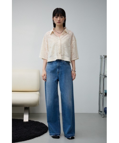 AZUL by moussy(アズールバイマウジー)の「ハーフスリーブクロップドレースシャツ(シャツ/ブラウス・レディース・ダークブラウン/ブラック/アイボリー・FREE)」の6枚目の写真