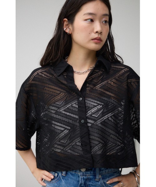 AZUL by moussy(アズールバイマウジー)の「ハーフスリーブクロップドレースシャツ(シャツ/ブラウス・レディース・ダークブラウン/ブラック/アイボリー・FREE)」の14枚目の写真