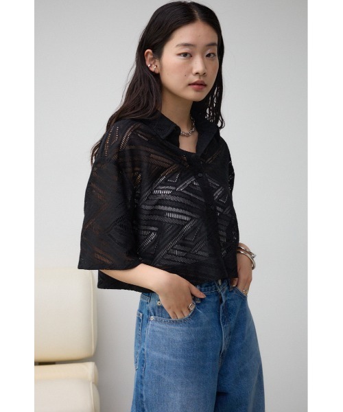 AZUL by moussy(アズールバイマウジー)の「ハーフスリーブクロップドレースシャツ(シャツ/ブラウス・レディース・ダークブラウン/ブラック/アイボリー・FREE)」の15枚目の写真