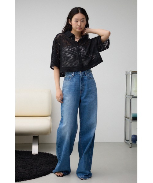 AZUL by moussy(アズールバイマウジー)の「ハーフスリーブクロップドレースシャツ(シャツ/ブラウス・レディース・ダークブラウン/ブラック/アイボリー・FREE)」の16枚目の写真