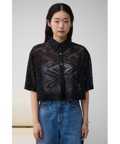 AZUL by moussy(アズールバイマウジー)の「ハーフスリーブクロップドレースシャツ(シャツ/ブラウス・レディース・ダークブラウン/ブラック/アイボリー・FREE)」の17枚目の写真
