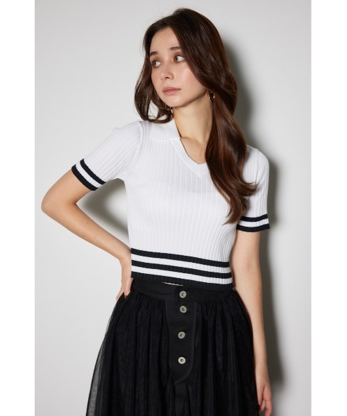 Vネックラインコンパクトニットトップス（ニット/セーター）｜rienda  