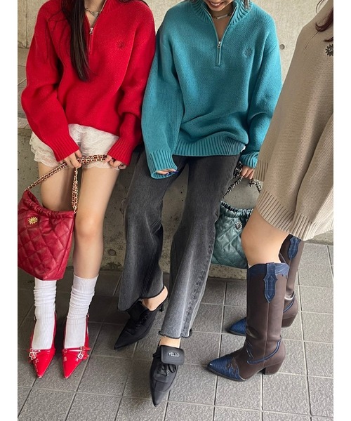 EVRIS（エヴリス）の「SUNNYハーフジップニットトップス（ニット/セーター・レディース・ブラック/ネイビー/ベージュ/レッド/ブルー/その他1・FREE）」の9枚目の写真