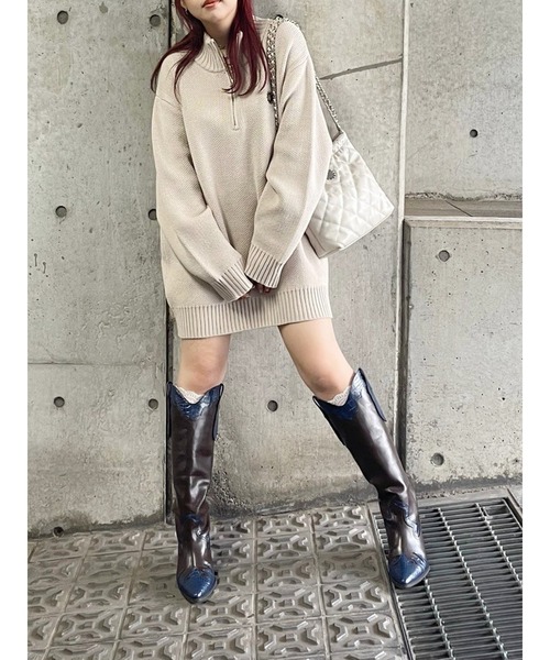 EVRIS（エヴリス）の「SUNNYハーフジップニットトップス（ニット/セーター・レディース・ブラック/ネイビー/ベージュ/レッド/ブルー/その他1・FREE）」の10枚目の写真