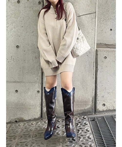 EVRIS（エヴリス）の「SUNNYハーフジップニットトップス（ニット/セーター・レディース・ブラック/ネイビー/ベージュ/レッド/ブルー/その他1・FREE）」の11枚目の写真