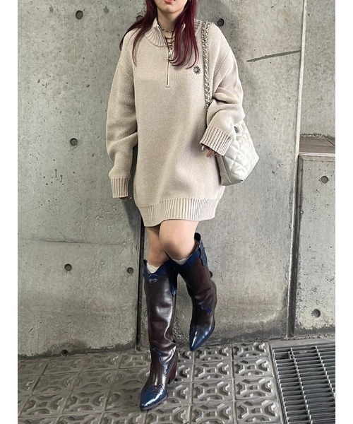 EVRIS（エヴリス）の「SUNNYハーフジップニットトップス（ニット/セーター・レディース・ブラック/ネイビー/ベージュ/レッド/ブルー/その他1・FREE）」の12枚目の写真