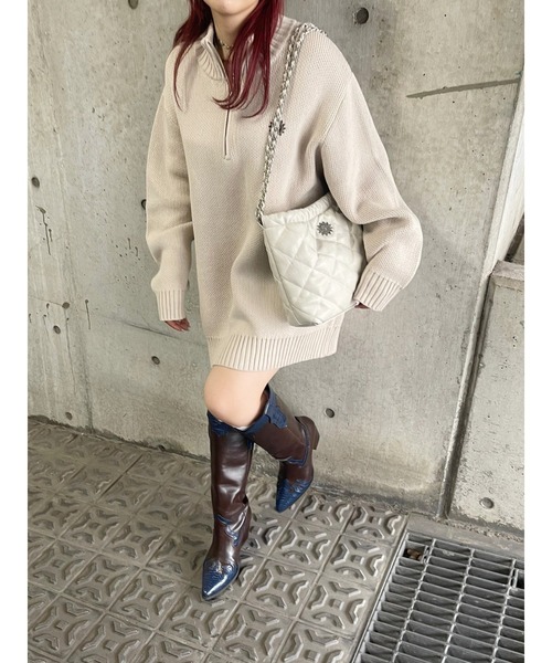 EVRIS（エヴリス）の「SUNNYハーフジップニットトップス（ニット/セーター・レディース・ブラック/ネイビー/ベージュ/レッド/ブルー/その他1・FREE）」の13枚目の写真