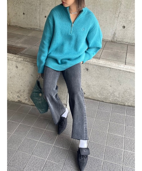 EVRIS（エヴリス）の「SUNNYハーフジップニットトップス（ニット/セーター・レディース・ブラック/ネイビー/ベージュ/レッド/ブルー/その他1・FREE）」の17枚目の写真