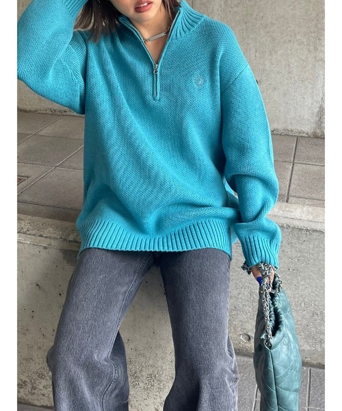 EVRIS（エヴリス）の「SUNNYハーフジップニットトップス（ニット/セーター・レディース・ブラック/ネイビー/ベージュ/レッド/ブルー/その他1・FREE）」の18枚目の写真