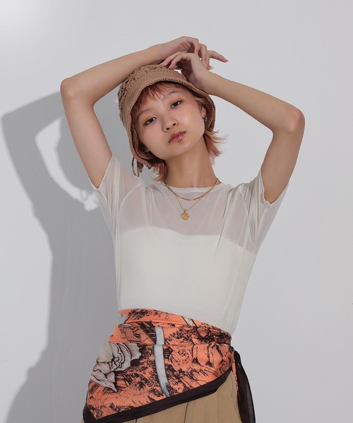 Monocoro toppi(モノコロトッピ)の「ゆるメッシュ透かし編み バケット ハット(ハット・レディース・アイボリー/ブラウン/ブラック・フリー)」の20枚目の写真