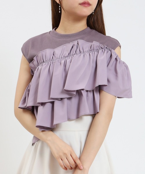 AD2017 archive 異素材フリルドッキング丸襟ブラウス ラウンドカラー AD2017 archive 異素材フリルドッキング丸襟ブラウス ラウンド