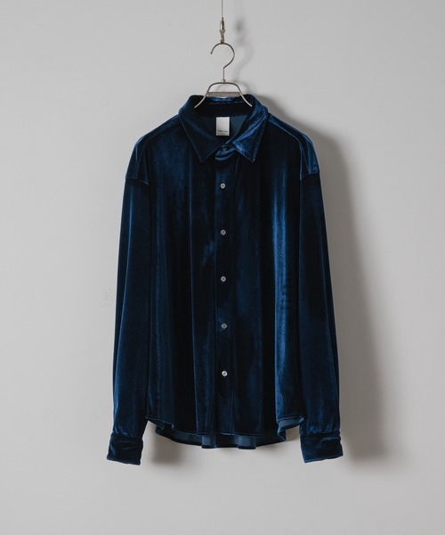 casper john バリアスルーズシャツ　ドレープベロア　ブルー　M CASPER JOHN（キャスパージョン）の「Various loose shirts