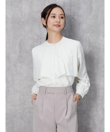 Perfect Suit FActory | 【UVカット/防しわ】パウダーストレッチ　ケープブラウス　オフホワイト/ベージュ(シャツ/ブラウス)