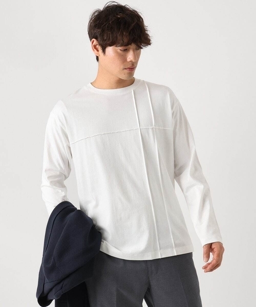 a.v.v（アーヴェヴェ）の「【ジャケイン可】ピンタックセミワイドシルエット クルーネックTシャツ（Tシャツ/カットソー・メンズ・ホワイト/ライトグレー/ブラック・46/50/48/44）」の2枚目の写真