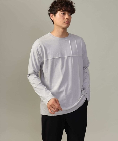 a.v.v（アーヴェヴェ）の「【ジャケイン可】ピンタックセミワイドシルエット クルーネックTシャツ（Tシャツ/カットソー・メンズ・ホワイト/ライトグレー/ブラック・46/50/48/44）」の3枚目の写真