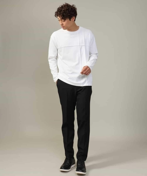 a.v.v（アーヴェヴェ）の「【ジャケイン可】ピンタックセミワイドシルエット クルーネックTシャツ（Tシャツ/カットソー・メンズ・ホワイト/ライトグレー/ブラック・46/50/48/44）」の18枚目の写真