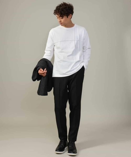 a.v.v（アーヴェヴェ）の「【ジャケイン可】ピンタックセミワイドシルエット クルーネックTシャツ（Tシャツ/カットソー・メンズ・ホワイト/ライトグレー/ブラック・46/50/48/44）」の17枚目の写真