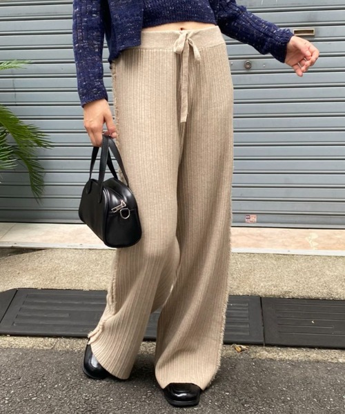 mebole(メボレ)の「サイドフリンジワイドニットパンツ(その他パンツ・レディース・ブラック/ホワイト/ブラウン・FREE)」の9枚目の写真
