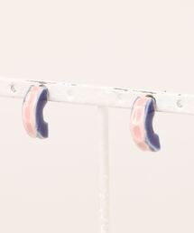 【IRODORI】彫模様のフープデザインpierce/earring(ピンク×青)