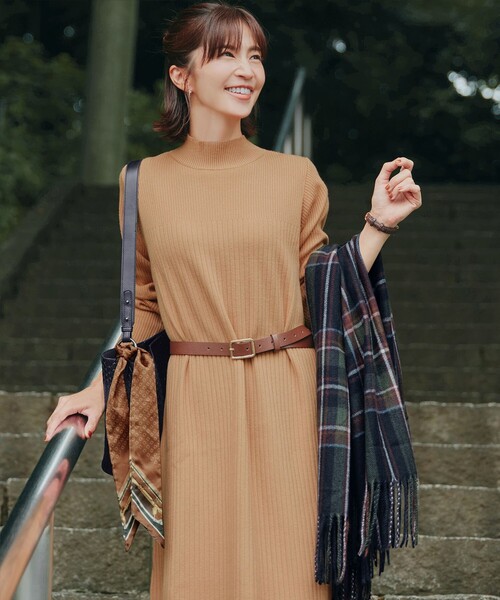 安田美沙子さん着用】リブ切替ニットワンピース（ワンピース