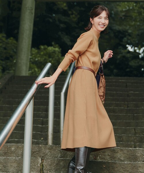 安田美沙子さん着用】リブ切替ニットワンピース（ワンピース