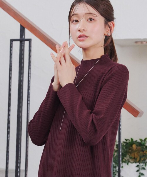安田美沙子さん着用】リブ切替ニットワンピース（ワンピース