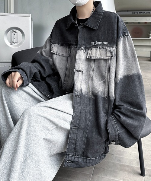 美品▲センソユニコ デニムジャケット 芽風 グラデーション 黒 38(M) 希少 セール】【FVLMEN】onepoint logo gradation denim jacket/ワン