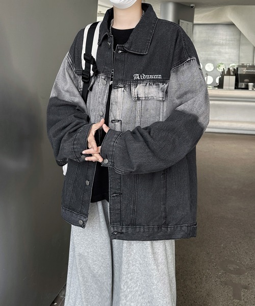 FVLMEN(フルメン)の「【FVLMEN】onepoint logo gradation denim jacket/ワンポイント ロゴ グラデーション デニム ジャケット(デニムジャケット・メンズ・ブラック/カーキ・X-LARGE/LARGE/MEDIUM)」の4枚目の写真