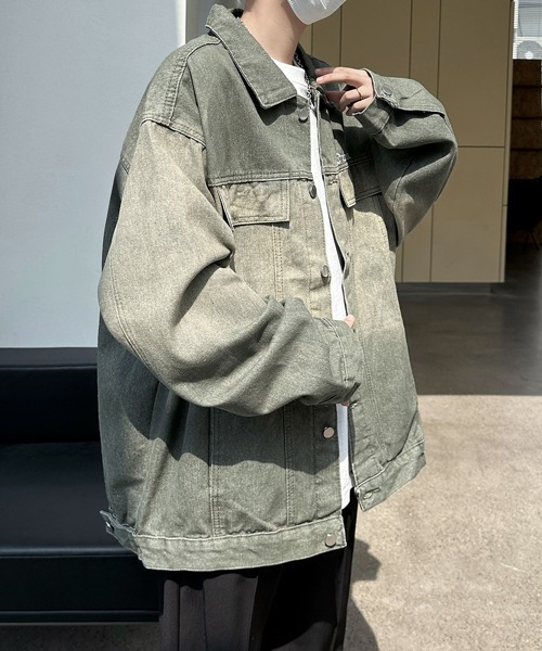 希少 フェンディ ラメ グラデーション デザイン デニム シャツ ジャケット セール】【FVLMEN】onepoint logo gradation denim jacket/ワン