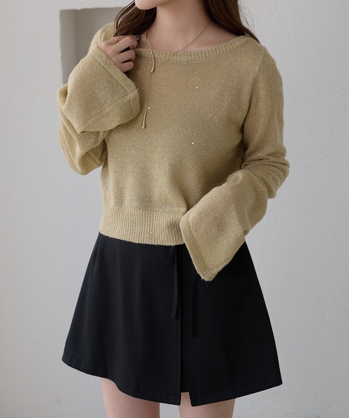 apres jour clair(アプレジュールクレア)の「【apres jour clair】スパンコールラメシアーニット(ニット/セーター・レディース・マスタード/ピンクベージュ/ブラウン系その他/アイボリー/ピンク系その他/ベージュ・X-LARGE/フリー)」の2枚目の写真