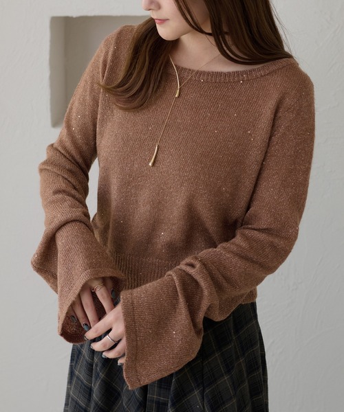 apres jour clair(アプレジュールクレア)の「【apres jour clair】スパンコールラメシアーニット(ニット/セーター・レディース・マスタード/ピンクベージュ/ブラウン系その他/アイボリー/ピンク系その他/ベージュ・X-LARGE/フリー)」の1枚目の写真