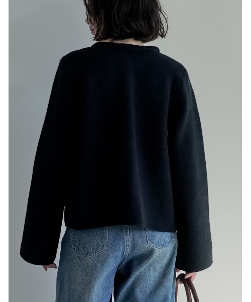 Re:EDIT（リエディ）の「[2025AW COLLECTION][入卒式 セレモニー]ニットゴールドボタンショートコート（ノーカラージャケット・レディース・グレー/アイボリー/ブラック/ブラウン/レッド/イエロー・LARGE/MEDIUM）」の17枚目の写真