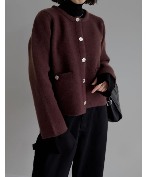 Re:EDIT（リエディ）の「[2025AW COLLECTION][入卒式 セレモニー]ニットゴールドボタンショートコート（ノーカラージャケット・レディース・グレー/アイボリー/ブラック/ブラウン/レッド/イエロー・LARGE/MEDIUM）」の20枚目の写真