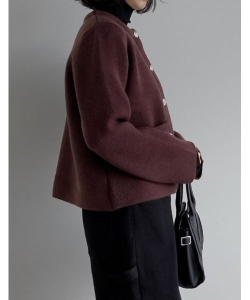 Re:EDIT（リエディ）の「[2025AW COLLECTION][入卒式 セレモニー]ニットゴールドボタンショートコート（ノーカラージャケット・レディース・グレー/アイボリー/ブラック/ブラウン/レッド/イエロー・LARGE/MEDIUM）」の21枚目の写真