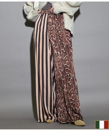 ITALY ストライプ アニマル アシンメトリー サテン ロング パンツ