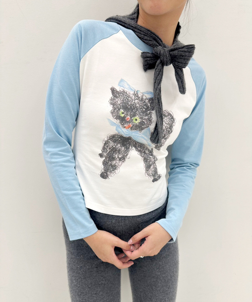 EDIT. FOR LULU(エディットフォールル)の「【YUHAN WANG/ユハン ワン】cat raglan long sleeve top(Tシャツ/カットソー・レディース・ホワイト・SMALL)」の1枚目の写真