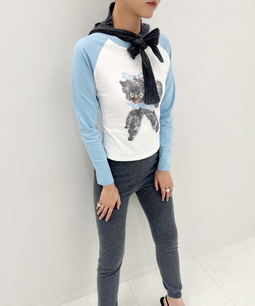 EDIT. FOR LULU(エディットフォールル)の「【YUHAN WANG/ユハン ワン】cat raglan long sleeve top(Tシャツ/カットソー・レディース・ホワイト・SMALL)」の2枚目の写真