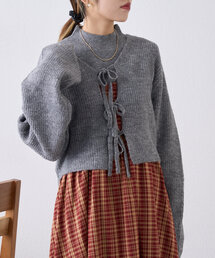 【SETアイテム】前リボンニットカーディガンSET