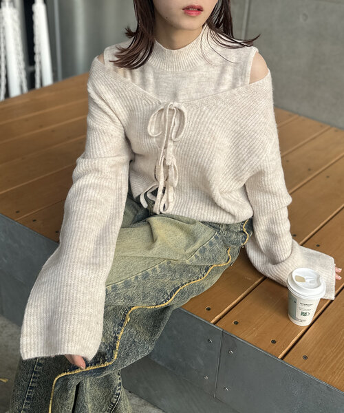 最終❣️ダブルスタンダード　カーディガン　ロゴ　ダブスタリボン　ホワイト　ニット 最終❣️ダブルスタンダード カーディガン ロゴ ダブスタリボン