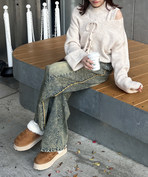 w closet（ダブルクローゼット）の「【SETアイテム】前リボンニットカーディガンSET（カーディガン/ボレロ・レディース・チャコールグレー/アイボリー/ベージュ・FREE）」の8枚目の写真