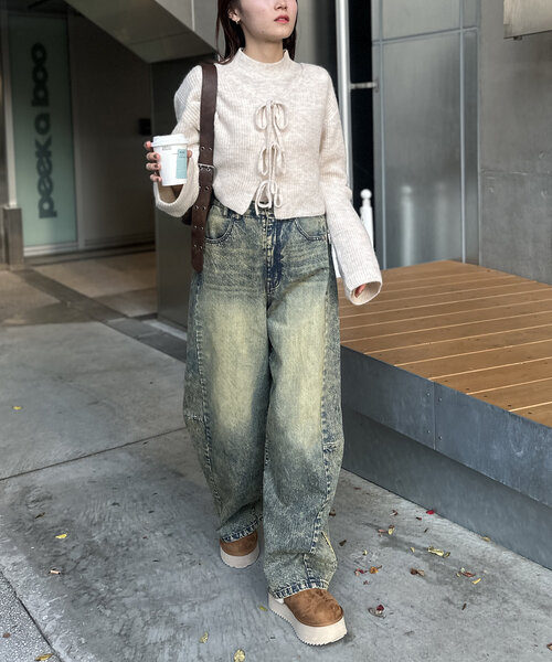 w closet（ダブルクローゼット）の「【SETアイテム】前リボンニットカーディガンSET（カーディガン/ボレロ・レディース・チャコールグレー/アイボリー/ベージュ・FREE）」の10枚目の写真