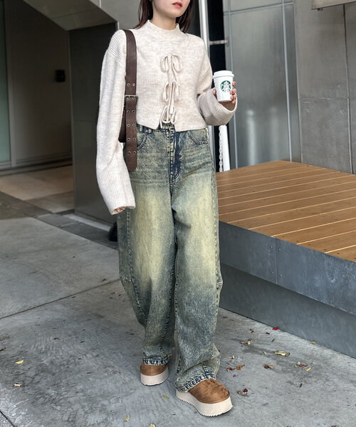 w closet（ダブルクローゼット）の「【SETアイテム】前リボンニットカーディガンSET（カーディガン/ボレロ・レディース・チャコールグレー/アイボリー/ベージュ・FREE）」の12枚目の写真