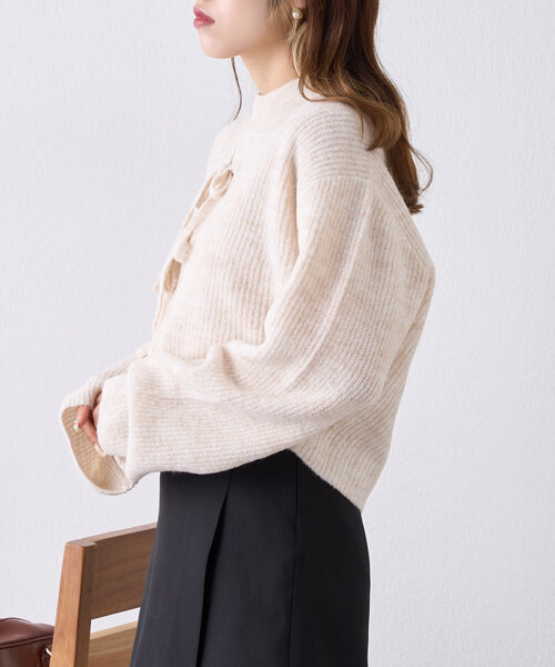 w closet（ダブルクローゼット）の「【SETアイテム】前リボンニットカーディガンSET（カーディガン/ボレロ・レディース・チャコールグレー/アイボリー/ベージュ・FREE）」の16枚目の写真