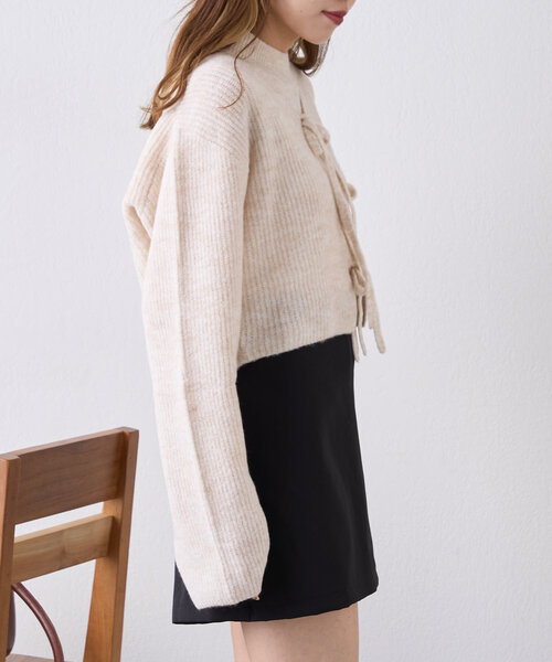 w closet（ダブルクローゼット）の「【SETアイテム】前リボンニットカーディガンSET（カーディガン/ボレロ・レディース・チャコールグレー/アイボリー/ベージュ・FREE）」の17枚目の写真