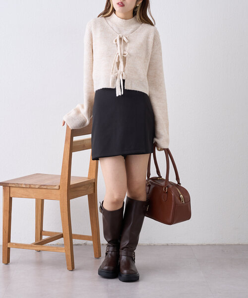 w closet（ダブルクローゼット）の「【SETアイテム】前リボンニットカーディガンSET（カーディガン/ボレロ・レディース・チャコールグレー/アイボリー/ベージュ・FREE）」の20枚目の写真