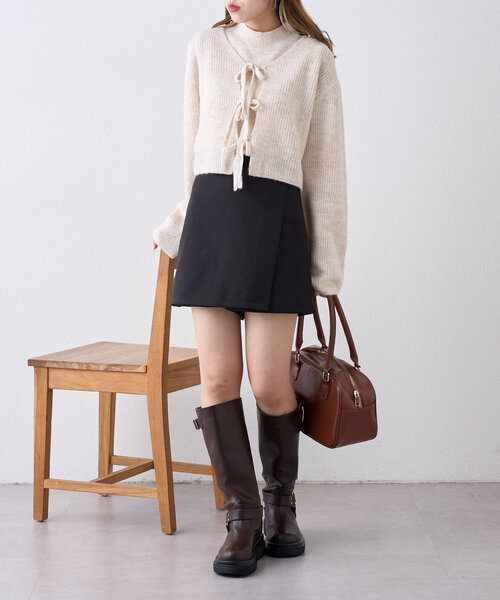 w closet（ダブルクローゼット）の「【SETアイテム】前リボンニットカーディガンSET（カーディガン/ボレロ・レディース・チャコールグレー/アイボリー/ベージュ・FREE）」の21枚目の写真