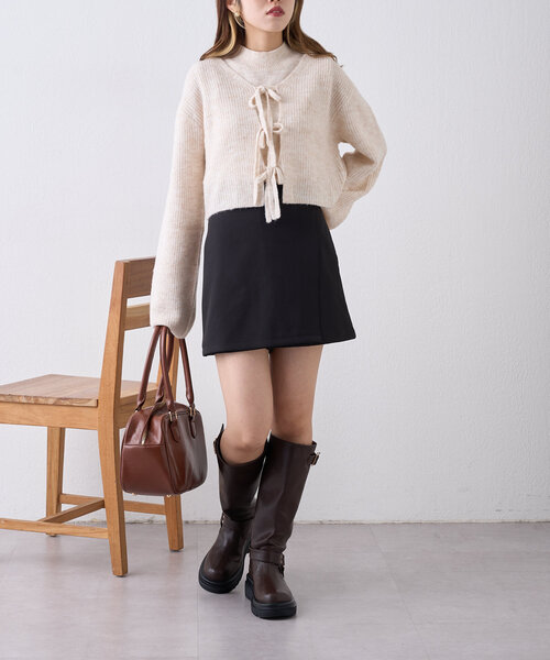 w closet（ダブルクローゼット）の「【SETアイテム】前リボンニットカーディガンSET（カーディガン/ボレロ・レディース・チャコールグレー/アイボリー/ベージュ・FREE）」の22枚目の写真