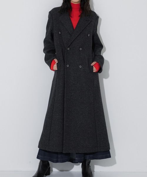 STUDIOUS/ステュディオス】Silk Nep Double Breasted Coat/ロング