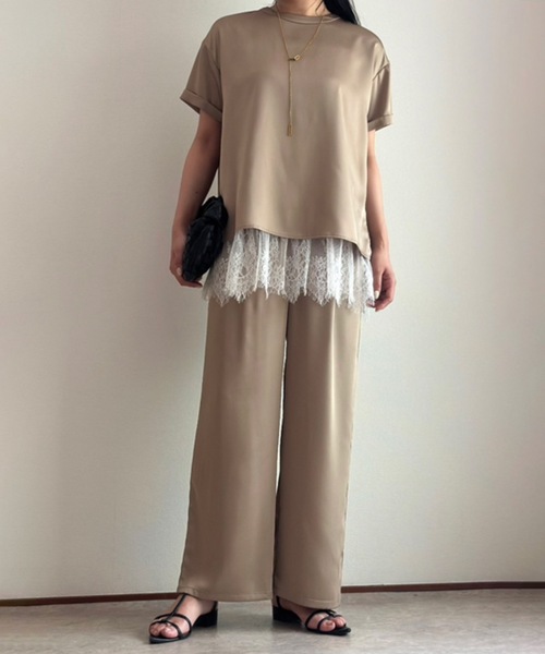 Emma Taylor(エマテイラー)の「バックジップサテンTブラウス(シャツ/ブラウス・レディース・オフホワイト/チャコールグレー/ブラック/ベージュ/ベージュ系2/イエロー・FREE)」の20枚目の写真